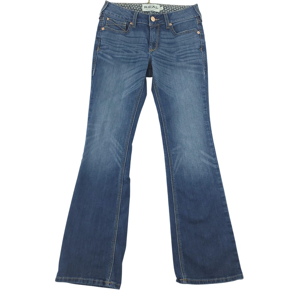 Ariat REAL Jeans Womens 28R Blue Med Wash Low Rise Bootcut Embroidered